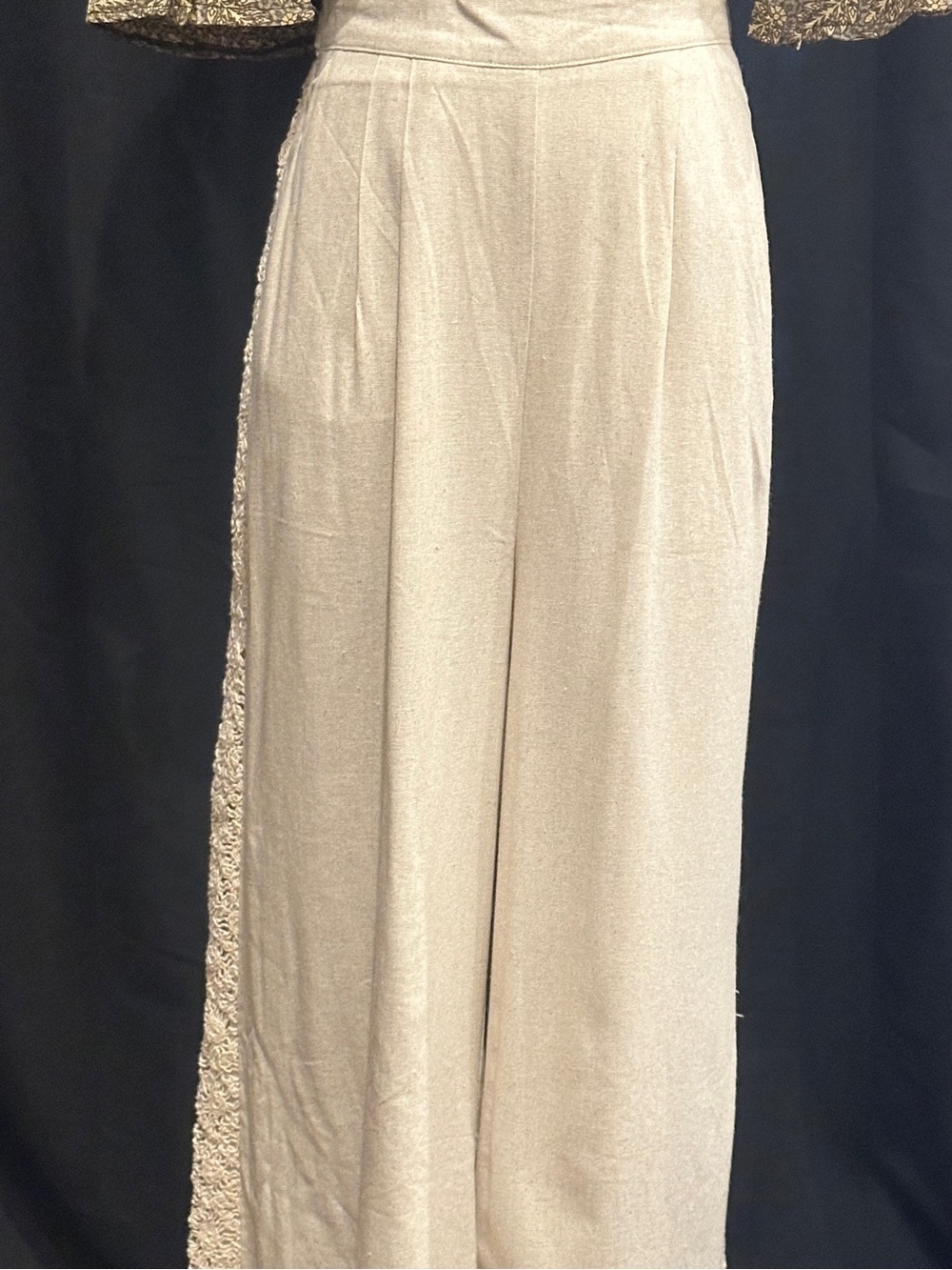 Women's High-Rise Tie-Waist Wide Leg Pants - Cream - Picture 4 of 9